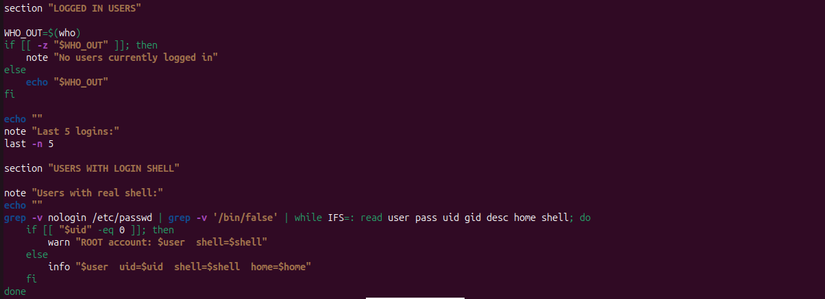 Bash scripting - system audit automation