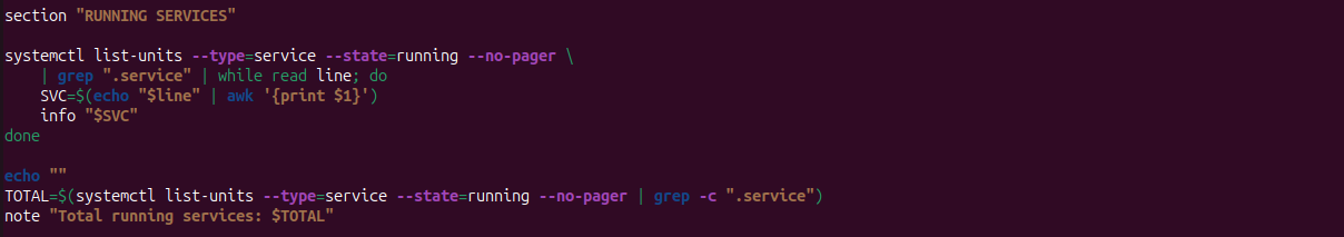 Bash scripting - system audit automation